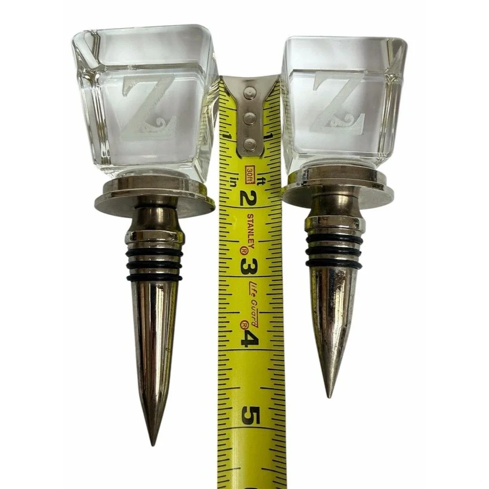 Laser Etched Heavy Clear Glass Monogram “Z”Wine Bourbon Wine Stopper Pair